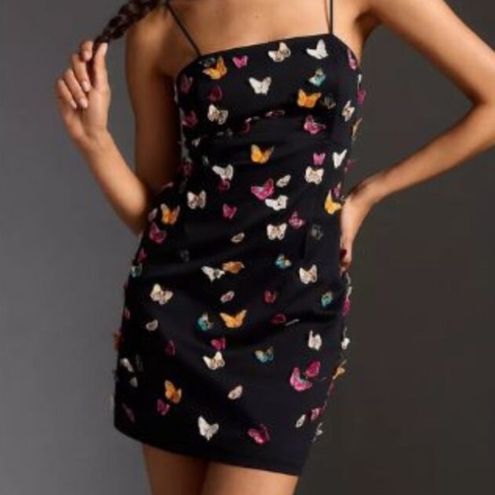 Anthropologie Maeve The Brynne 3D Spaghetti-Strap Mini Dress Size 4 38024